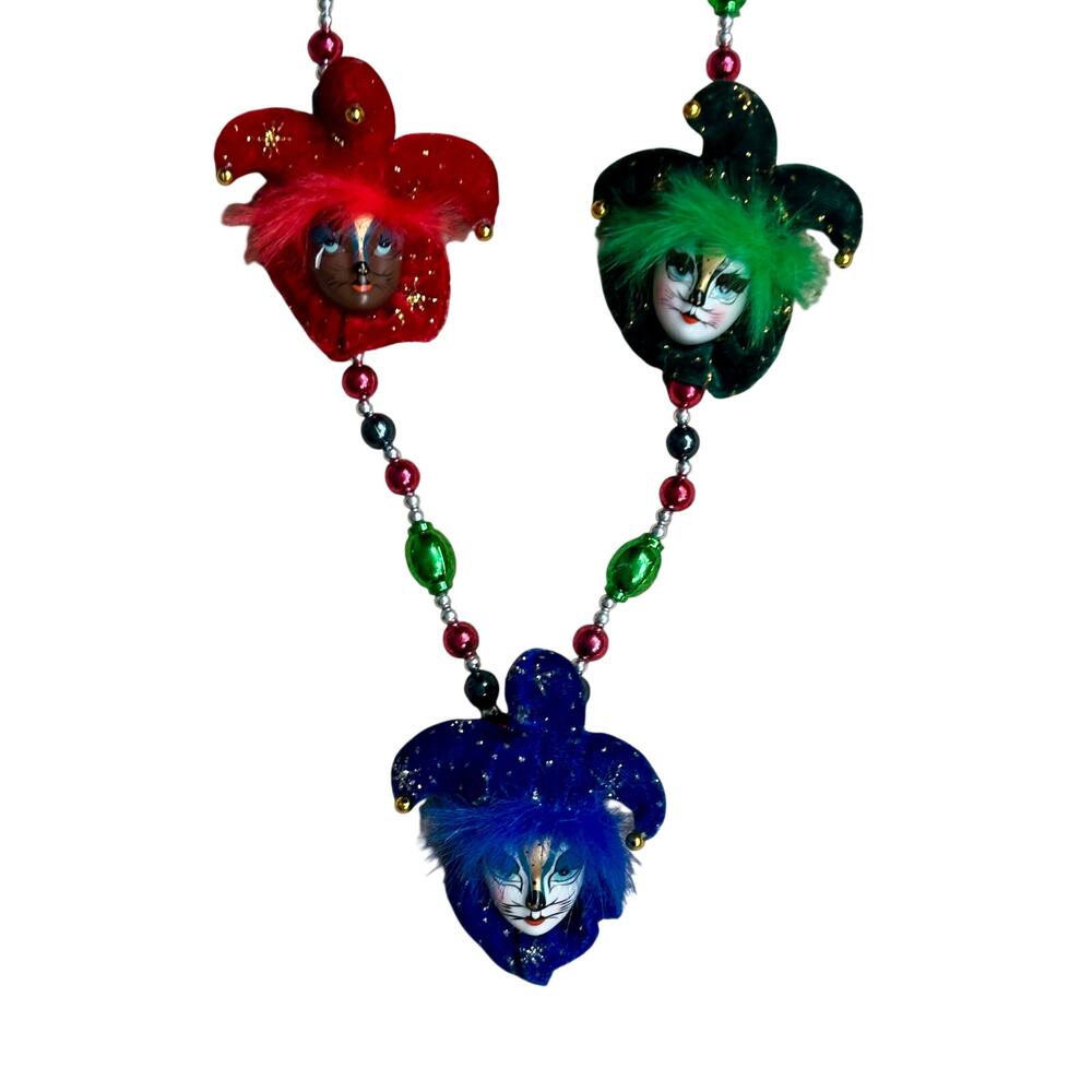 Mardi Gras Velvet Sequin Metallic Jester Necklace Beads Specialty Vintage New
